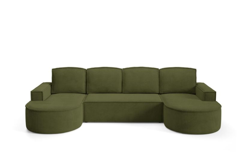 Narożnik w kształcie U Bettso FLOW z funkcją spania w tkaninie curio zielony 1szt.