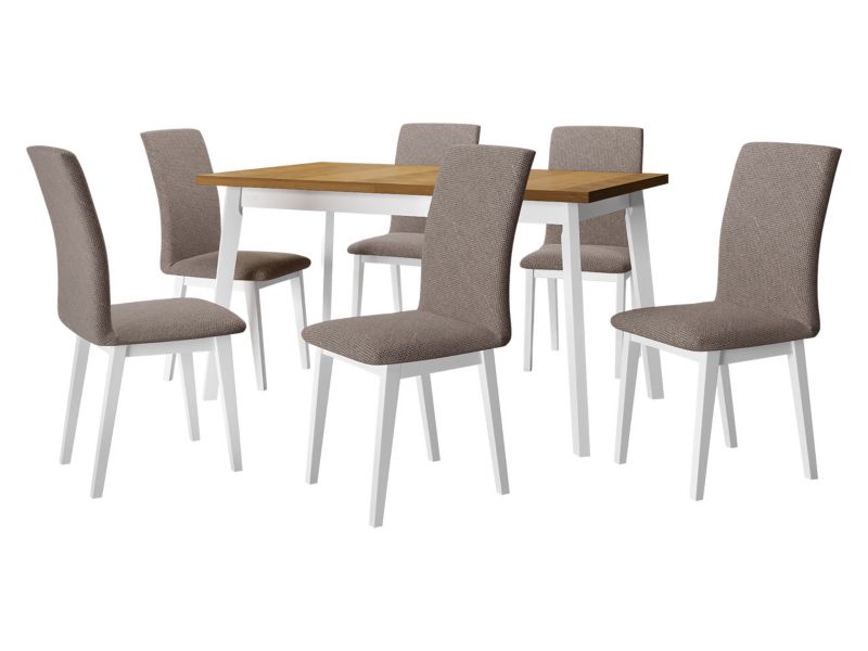 Zestaw DR23 MIRJAN 24 Stół rozkładany Oslo V 80x140/180 + 6 krzeseł Luna 1 dąb grandson + biały + jasnobrązowa tapicerka 1 kpl.