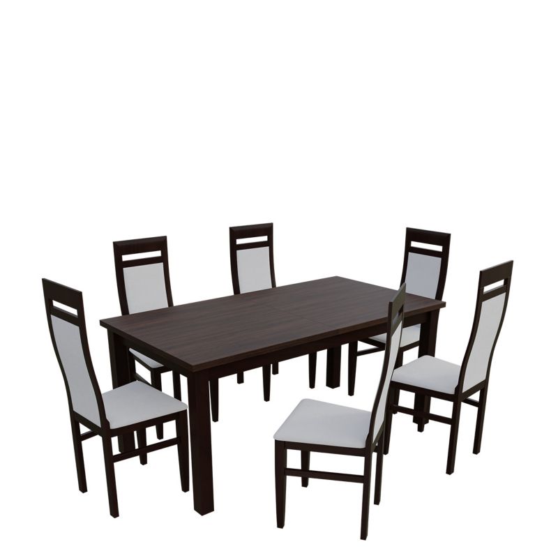 Zestaw RO33 MIRJAN 24 Stół rozkładany S28 90x90/240 + 4 krzesła K61 orzech + biała ekoskóra 1 kpl.