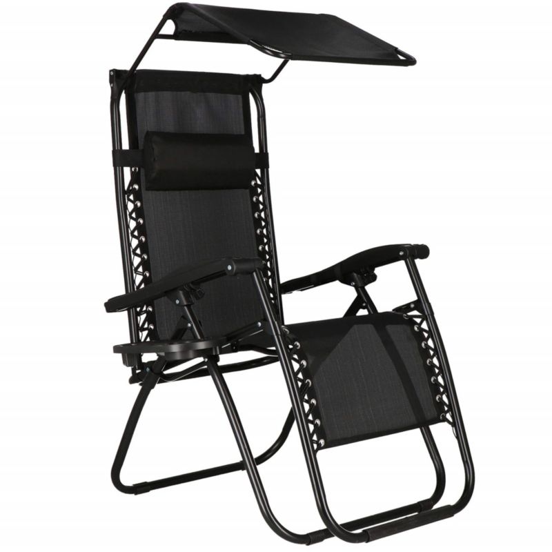 Leżak ogrodowy grawitacyjny Springos z daszkiem czarny 1 szt.