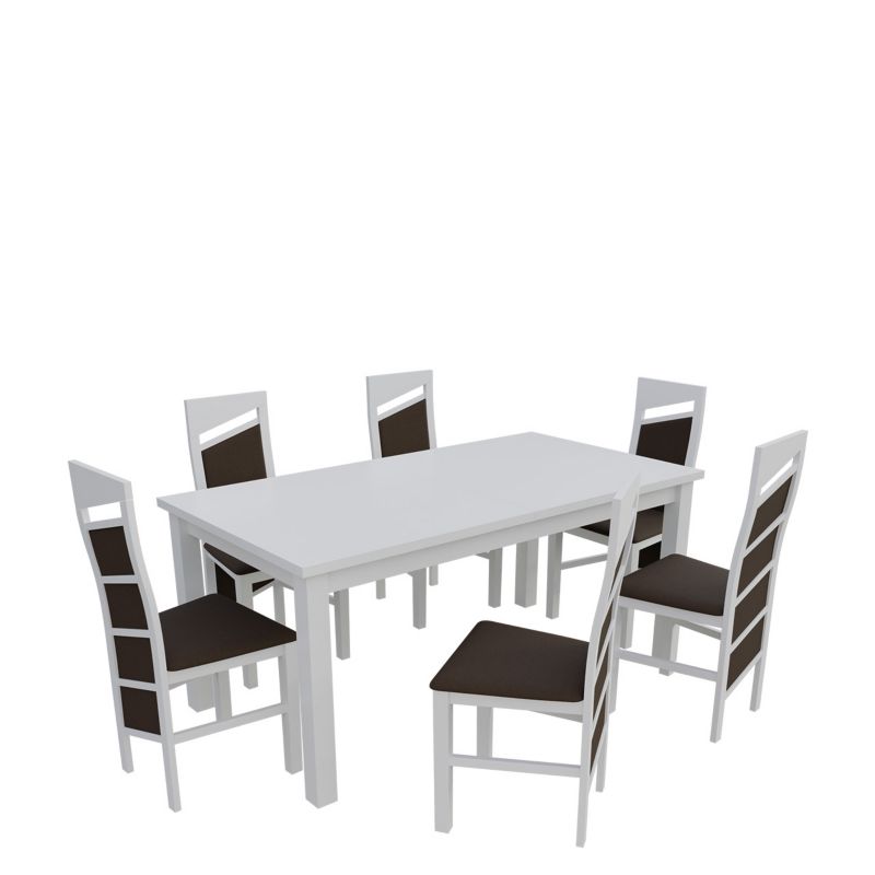 Zestaw RO19 MIRJAN 24 Stół rozkładany S18-L 80x160/200 + 6 krzeseł K61 biały + gorzka czekolada 1 kpl.
