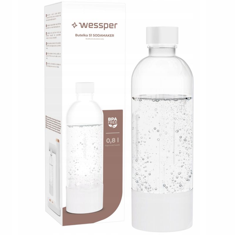 Butelka do saturatora CO2, Wessper, na wodę sok, 800ml, do Soda Stream, biała, 1szt