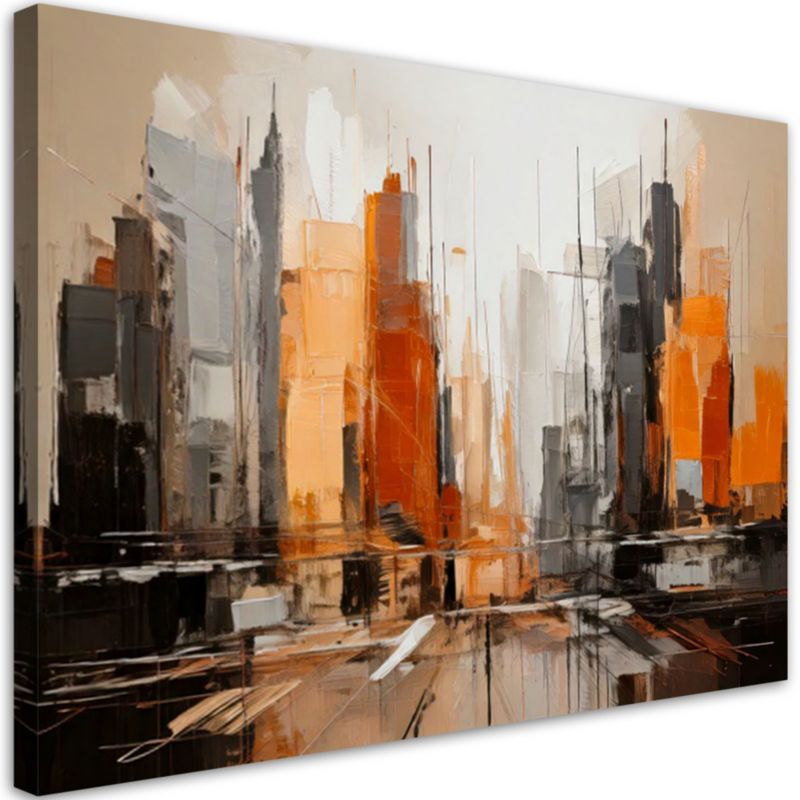 Obraz do salonu nowoczesny jak malowany Feeby Miasto Abstrakcja pomarańczowy 90x60cm 1szt