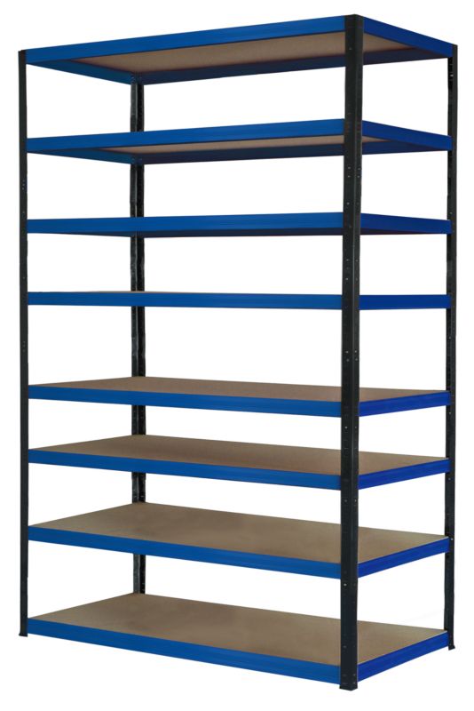 Regał metalowy MODO24 magazynowy czarno-niebieski helios 270x150x30cm 8 półek po 175 kg 1 szt.