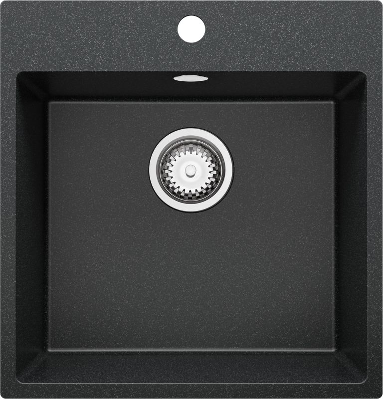 Zlewozmywak Ryga PRIMAGRAN Nablatowy 48x50cm do szafki od 50cm, Grafitowy + Syfon, S217, 1 szt.