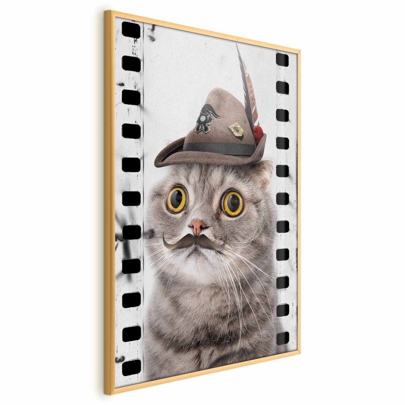 Plakat Artgeist Kot w kapeluszu 60x90 cm z ramą złotą 1 szt