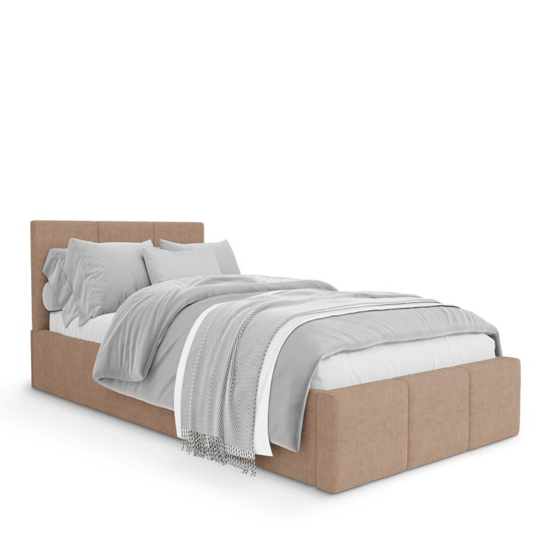 Łóżko Muralo Tapicerowane z Pojemnikiem Beżowe 90x200x120 cm 1szt.