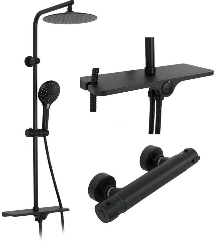 Zestaw Natryskowy Z Termostatem Rea Mike Czarny 13X27,5X98,5Cm 1 Szt