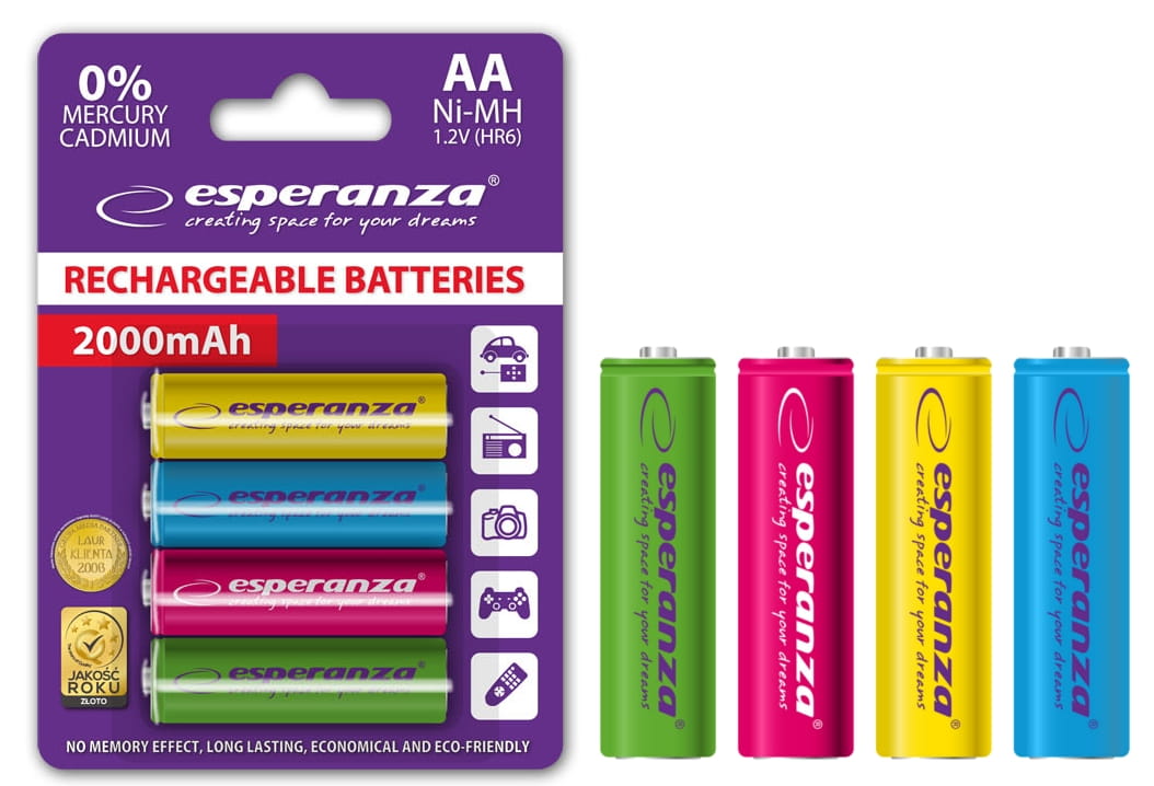 ESPERANZA Akumulator R6 AA 2000mAh kolor EZA108 kolorowe - Henryx24