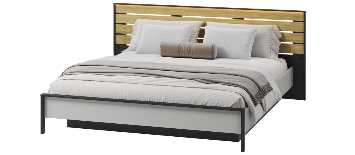 Łóżko sypialniane 180x200 cm z pojemnikiem i podświetleniem LED GRIS