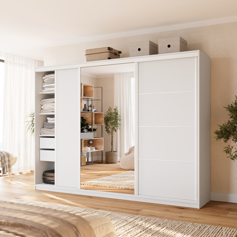 Biała szafa przesuwna z lustrem 280 cm do sypialni VITA