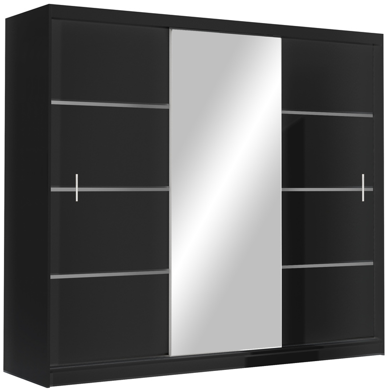 Czarna trzydrzwiowa szafa przesuwna z półkami 250 cm VOTIS