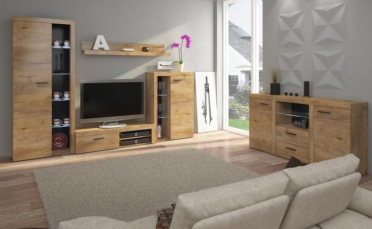 Nowoczesna Meblościanka w zestawie z komodą Dąb lefkas SAMBA