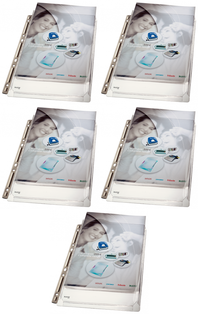 5x Koszulki groszkowe Leitz Premium, poszerzane, z metalową krawędzią, A4, 170μm, 3 sztuki, transparentny