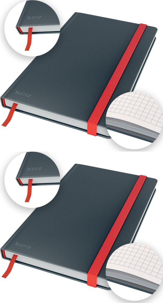 2x Notatnik w kratkę Leitz Cosy, A5, twarda oprawa, 80 kartek, szary