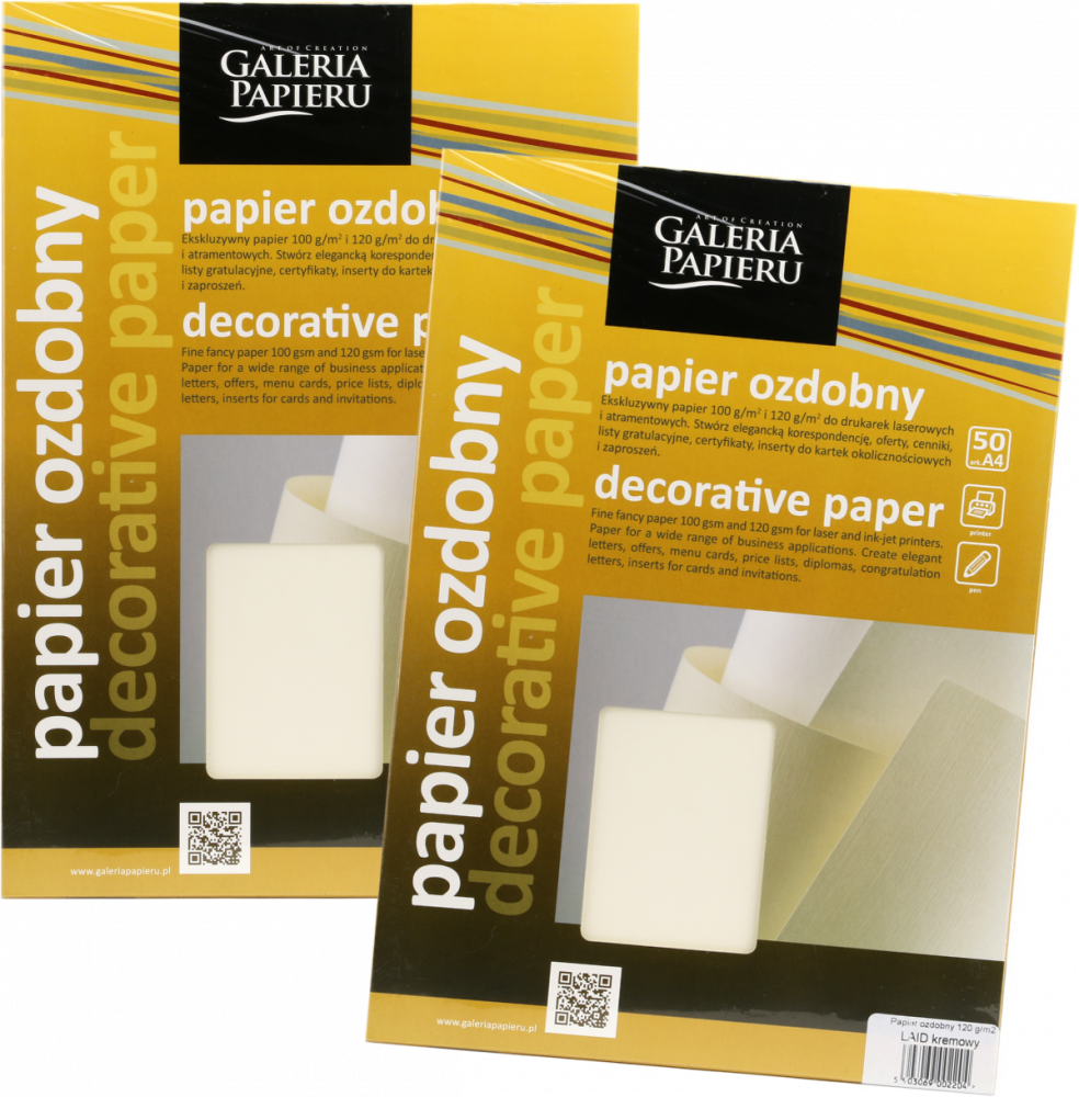 2x Papier ozdobny Laid Galeria Papieru, A4, 120g/m2, 50 arkuszy, kremowy