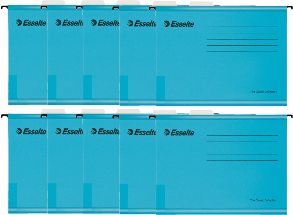 10x Teczka zawieszkowa kartonowa Esselte Classic, z wąsem skoroszytowym, A4, 330x245mm, 210g/m2, niebieski