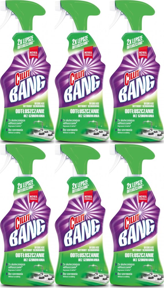 6x Środek do czyszczenia Cillit Bang Tłuszcz i Smugi, z rozpylaczem, 750ml