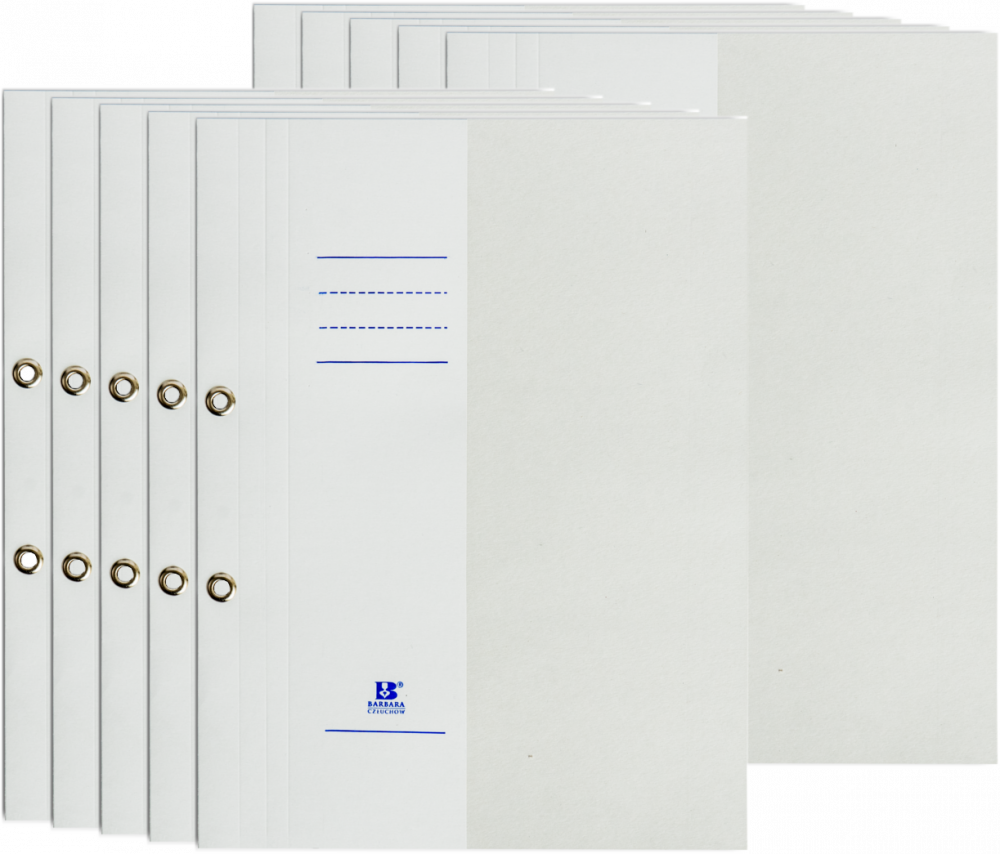 10x Skoroszyt kartonowy oczkowy Barbara, 1/2 A4, 300g/m2, biały