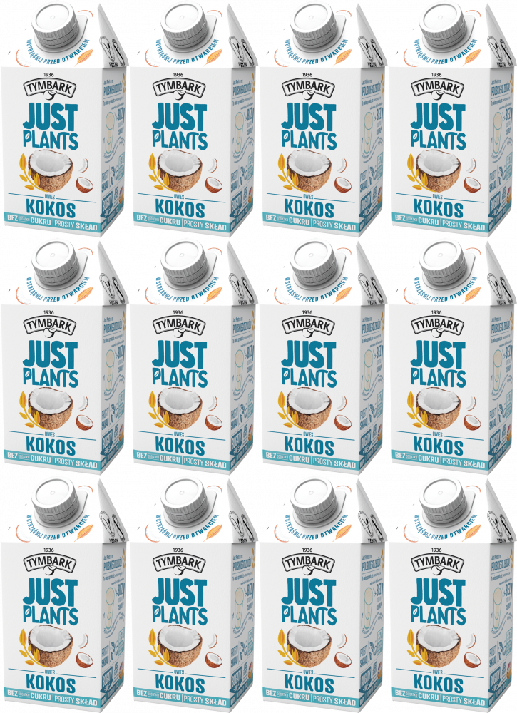 12x Napój owsiany Tymbark Just Plants, kokos, bez cukru, 0.5l