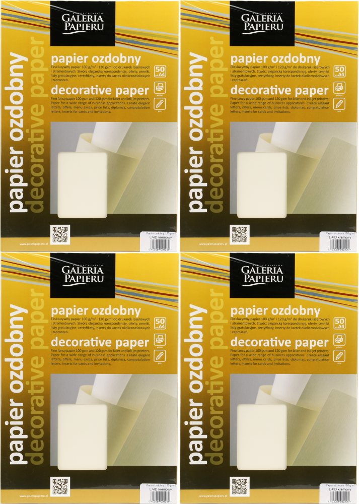 4x Papier ozdobny Laid Galeria Papieru, A4, 120g/m2, 50 arkuszy, kremowy