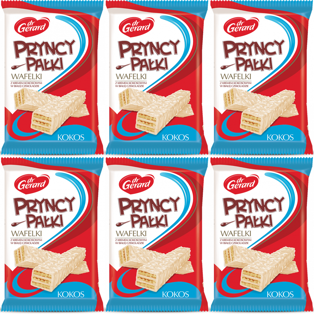 6x Wafle Pryncypałki Dr.Gerard, w białej czekoladzie, kokosowy, 200g