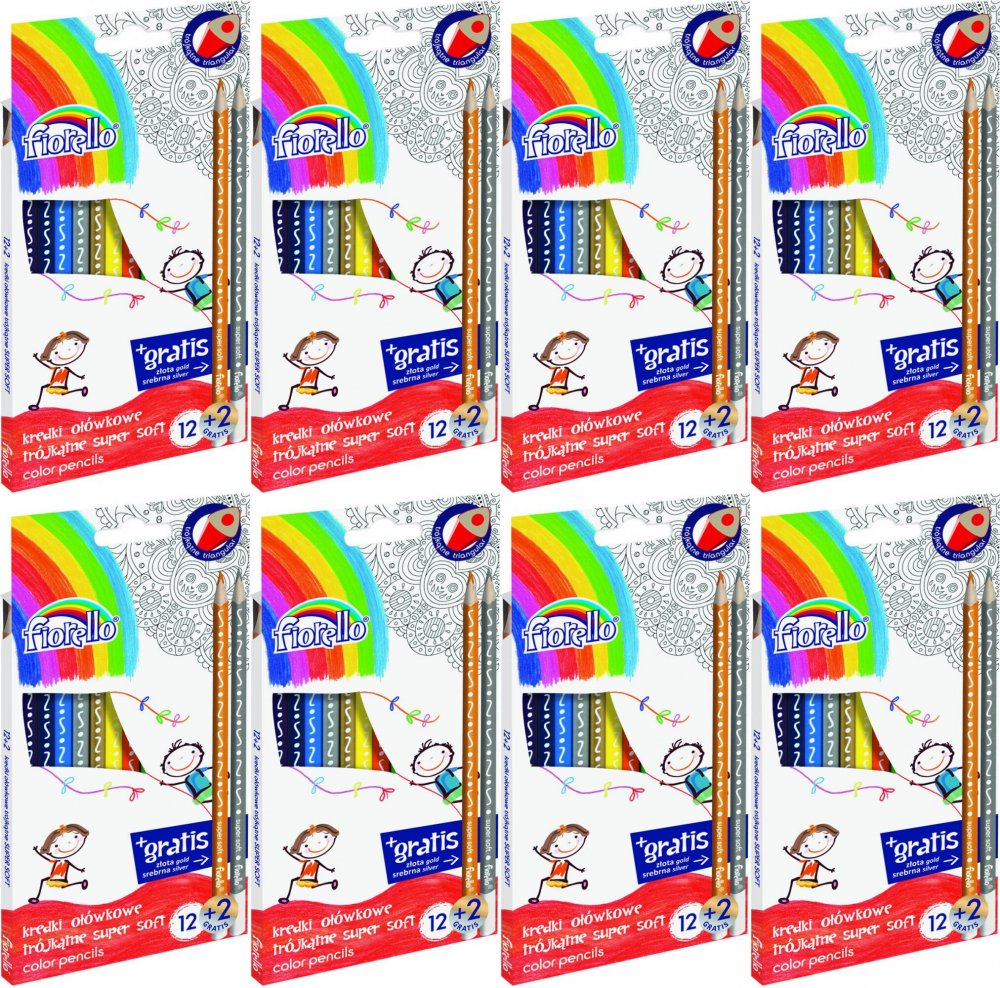 8x Kredki ołówkowe Fiorello Super Soft, 12 kolorów + 2 gratis