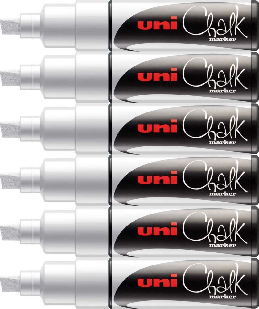 6x Marker kredowy Uni PWE-8K, ścięta, biały