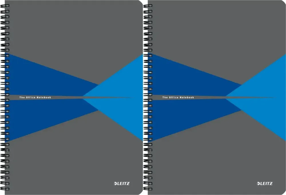 2x Kołonotatnik Leitz Office, A4, w kratkę, 90 kartek, okładka kartonowa, szaro-niebieski