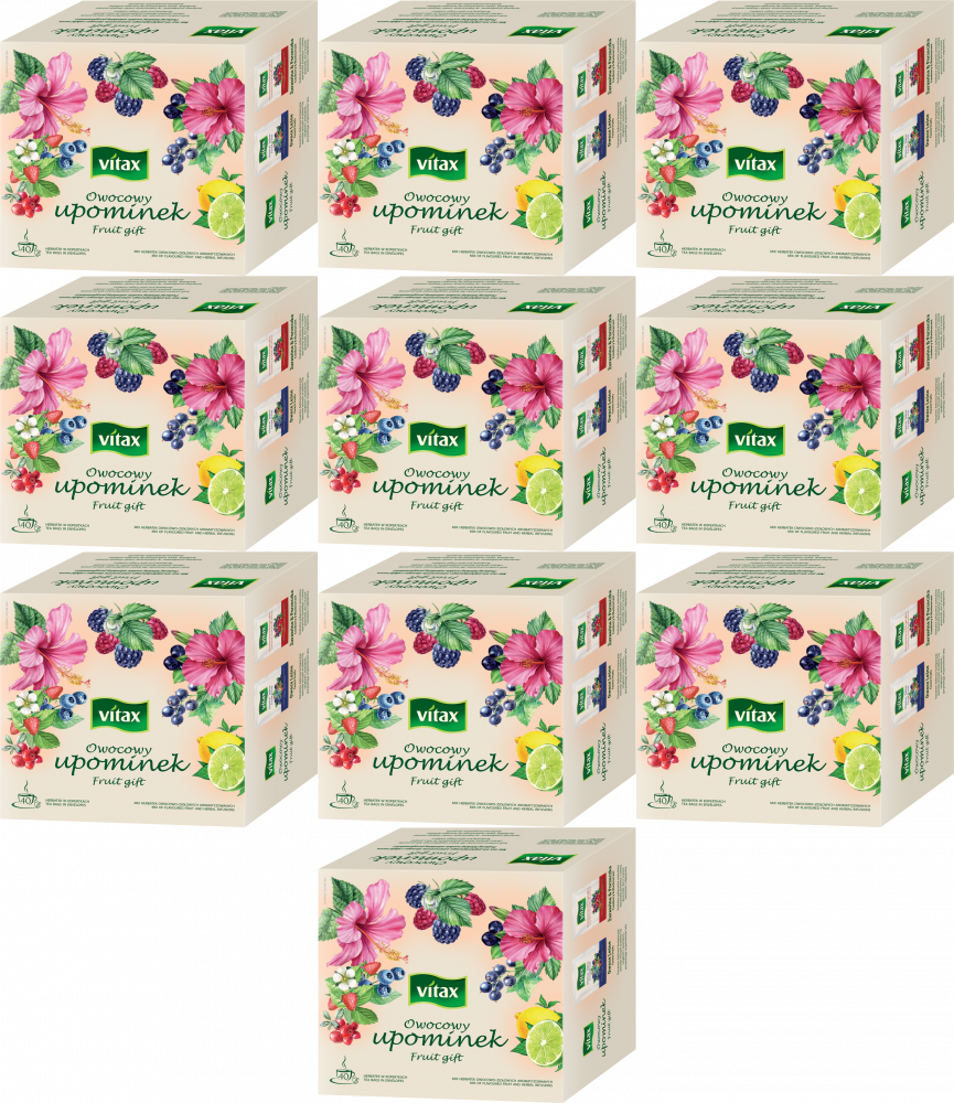 10x Zestaw herbat owocowo-ziołowych w kopertach Vitax Owocowy Upominek, 4 smaki, 40 sztuk x 2g