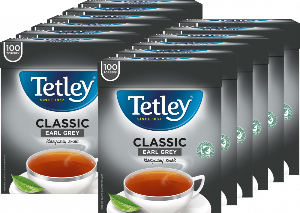 12x Herbata Earl Grey w torebkach Tetley Classic, 100 sztuk x 1.5g