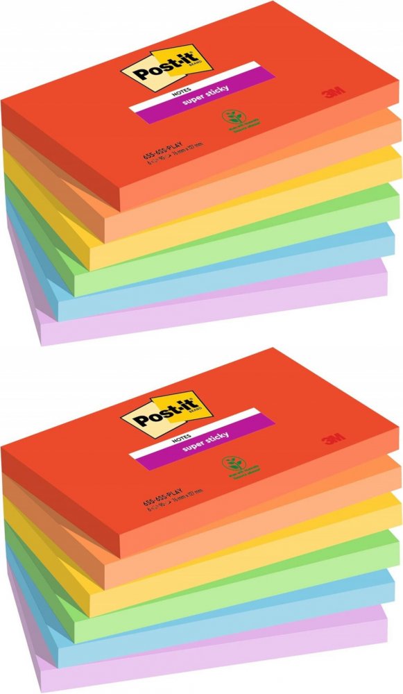 2x Karteczki samoprzylepne Post-it Super Sticky Playful, 76x127mm, 6x90 karteczek, mix kolorów