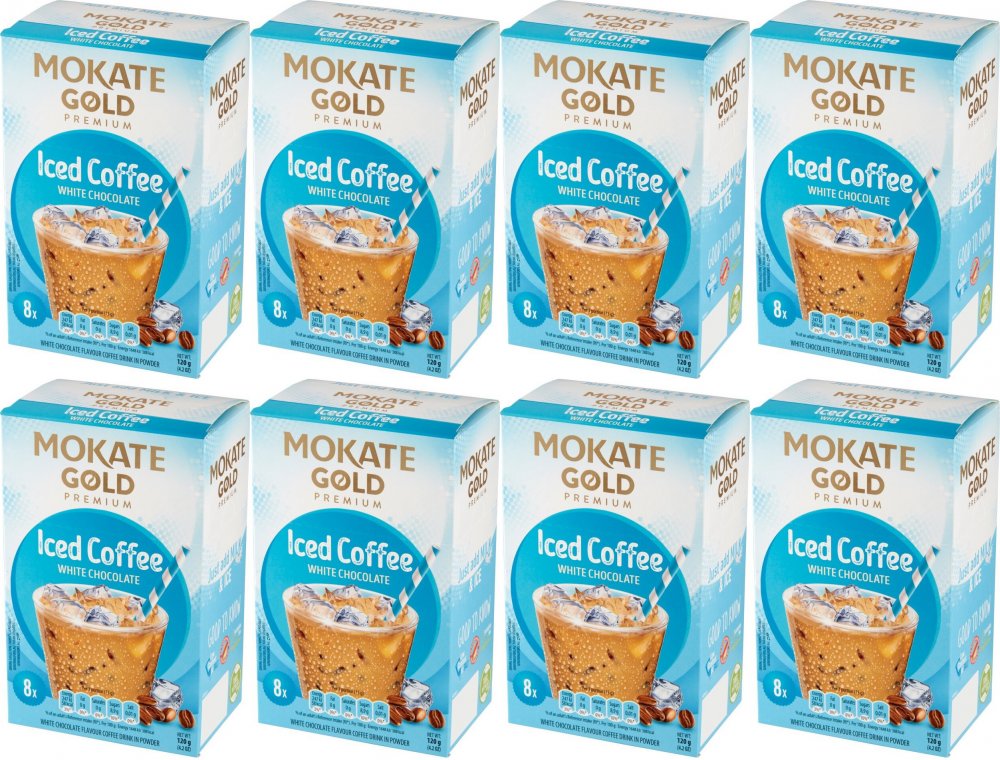 8x Kawa mrożona w saszetkach Mokate Gold Iced Coffee, biała czekolada, 8 sztuk x 15g