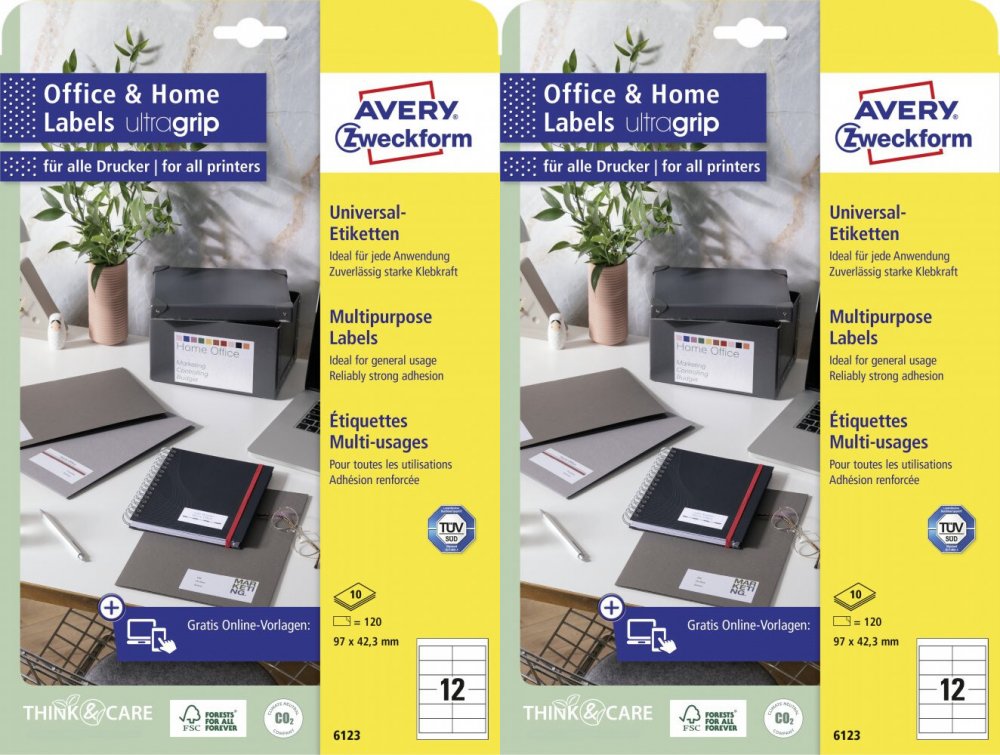 2x Etykiety samoprzylepne Avery Zweckform, 97x42.3mm, 10 arkuszy, biały