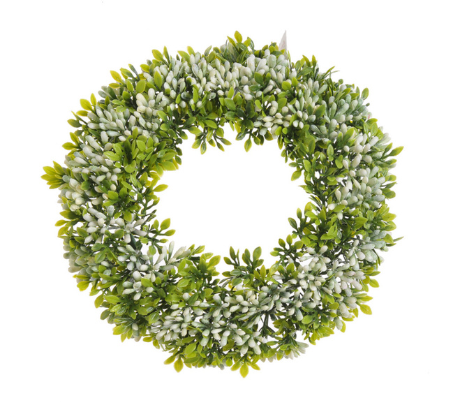 Wianek zielony drobne kremowe listki 20 cm