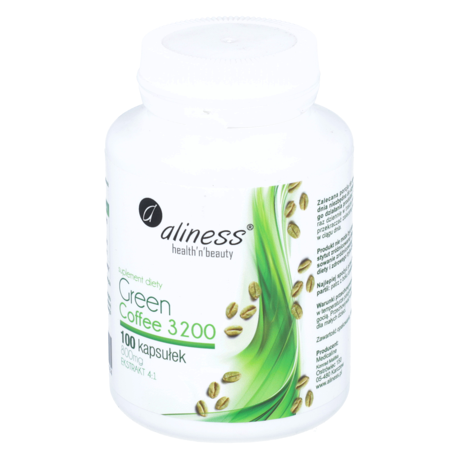 Aliness - green coffee 3200 - suplement diety wspomagający odchudzanie, 100 kapsułek