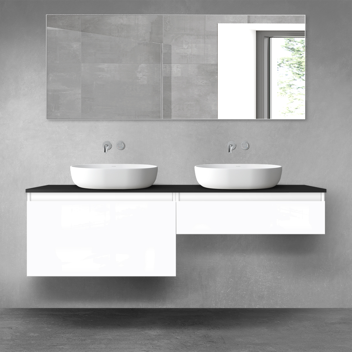 Oltens Vernal zestaw mebli łazienkowych 160 cm z blatem biały połysk/czarny mat 68371000 - Wysyłka w 24h