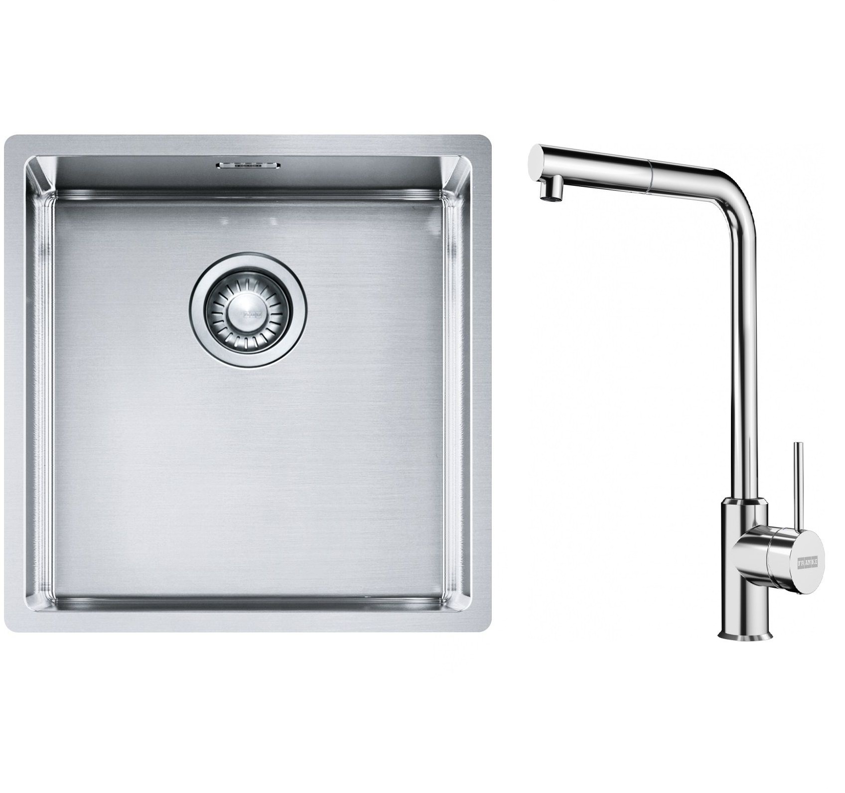 Franke Box BXX 210/110-40 zlewozmywak 45x44 cm stalowy z baterią kuchenną Sirius Side chrom (1270453654, 1150668280)