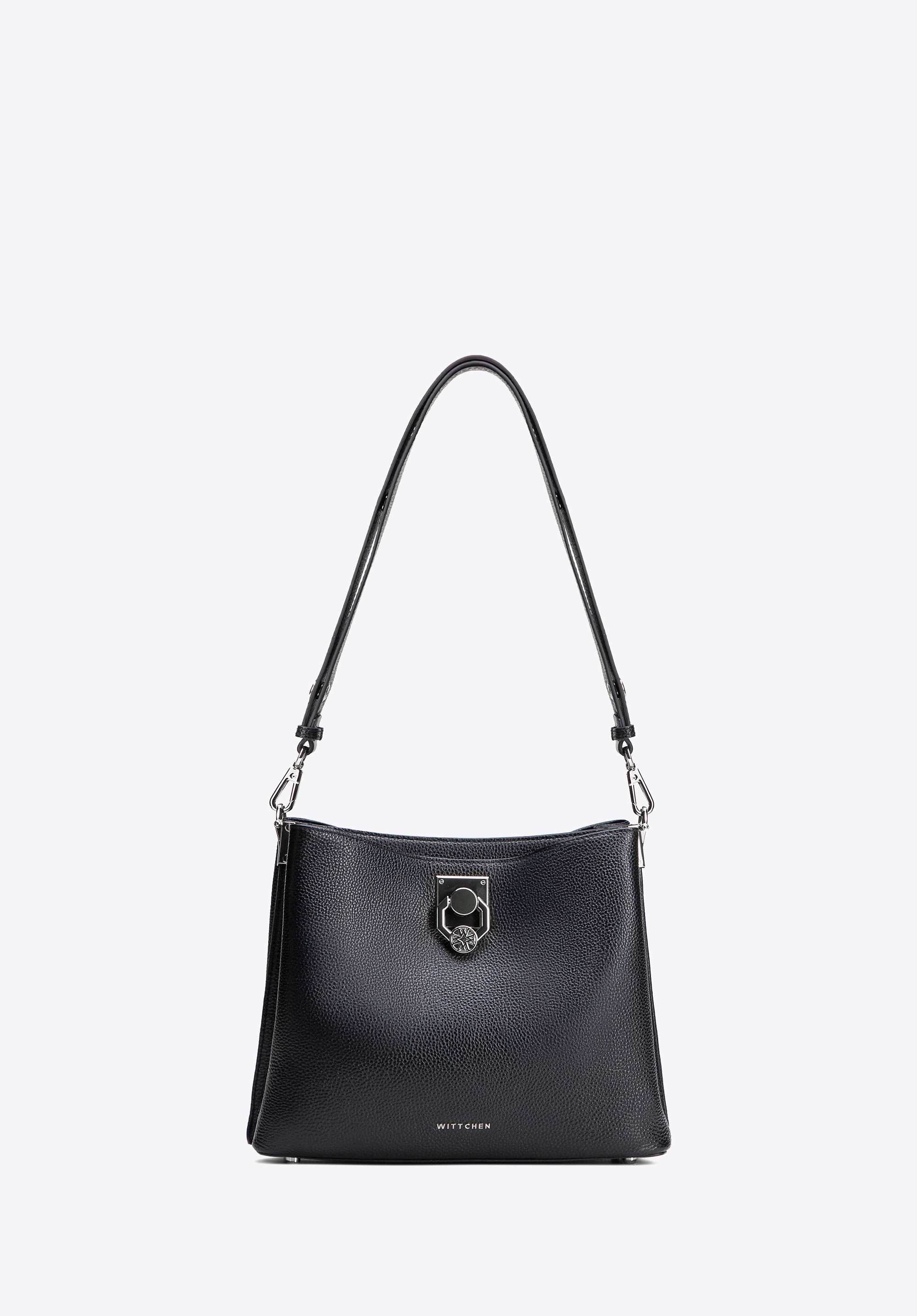 Damska torebka na ramię skórzana z klamrą czarno - grafitowa