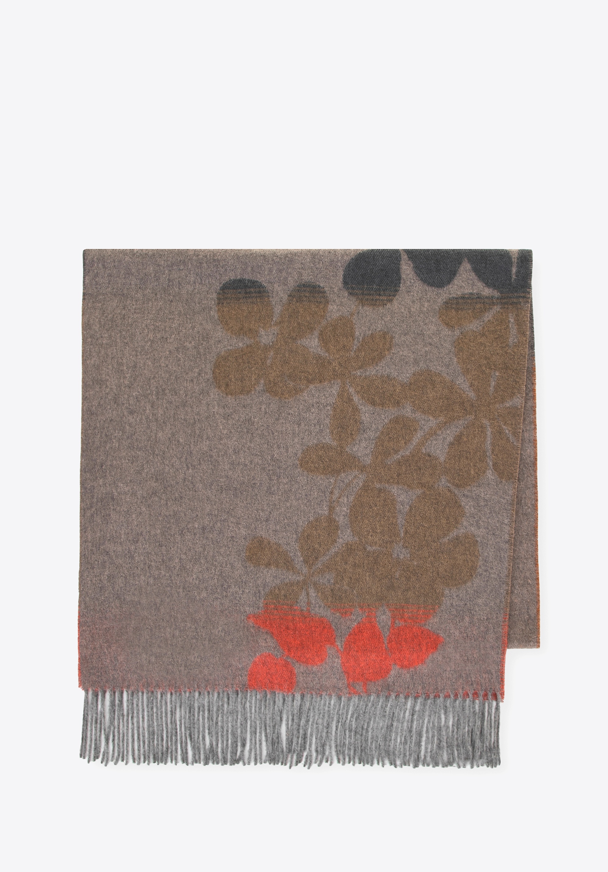 Damski szal w motyw kwiatowy brązowo - pomarańczowy