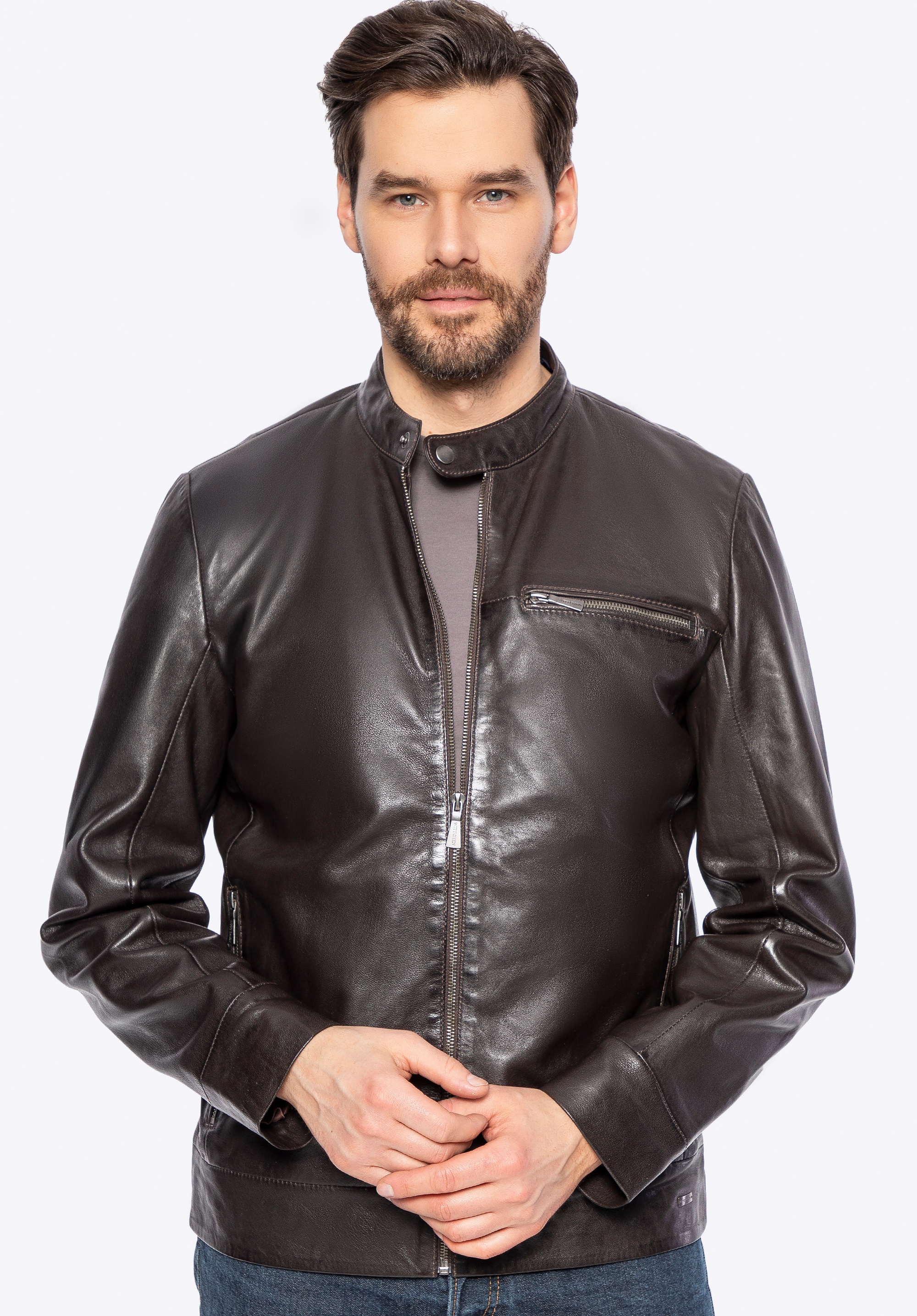 Męska kurtka ze skóry naturalnej owczej ciemny brąz