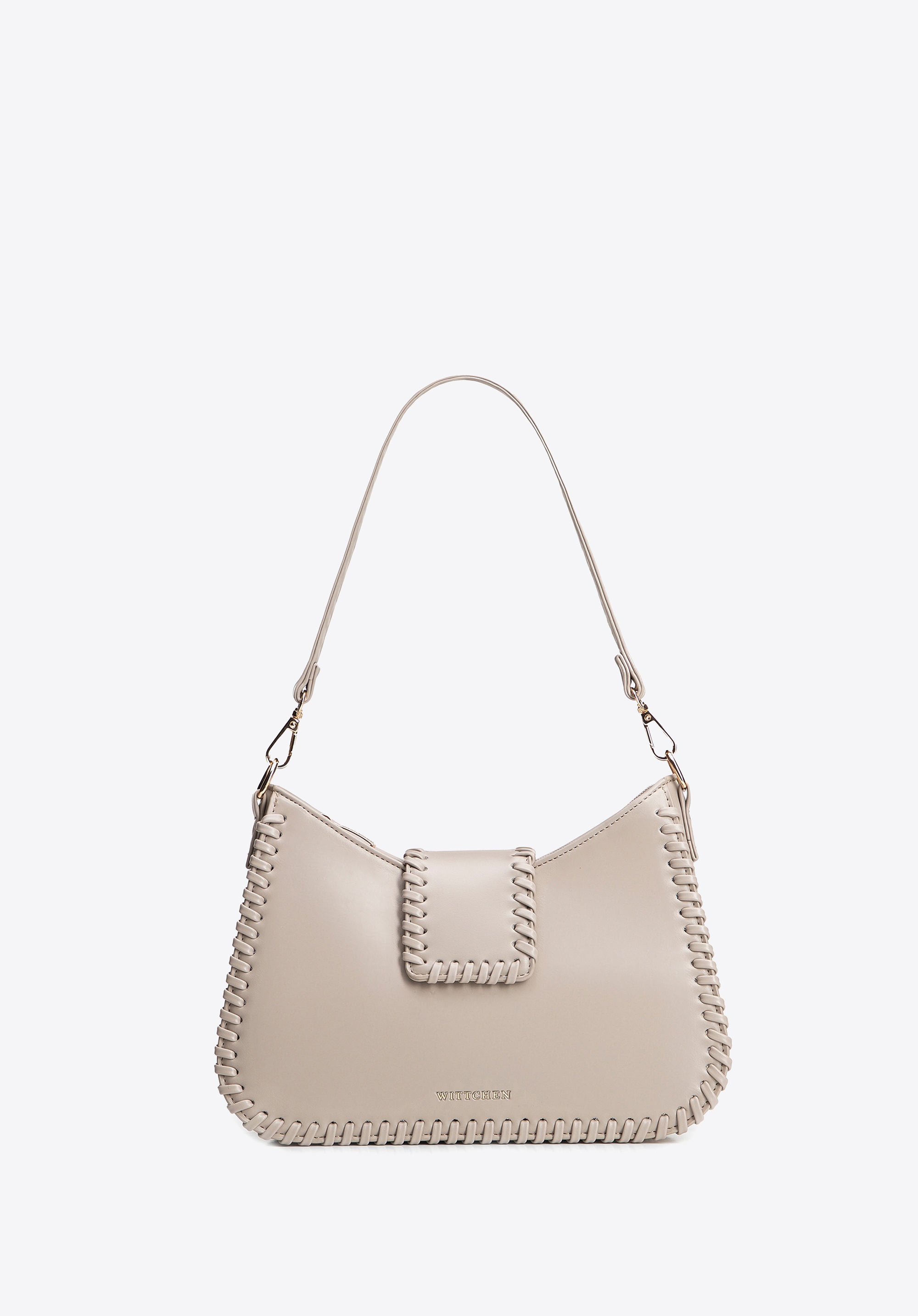 Torebka bagietka imitacji skóry z dekoracyjną plecionką jasny beż