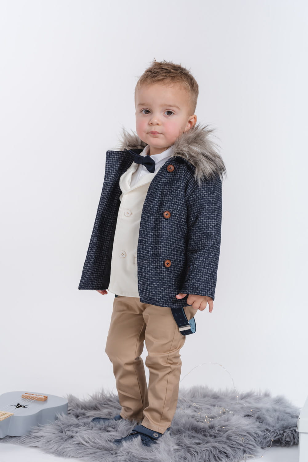 LaFerio Garda Płaszczyk elegancki chłopięcy do chrztu z futerkiem