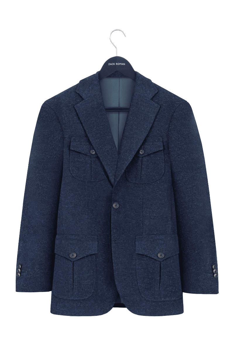 Marynarka tweedowa Norfolk, wełniana, granatowa