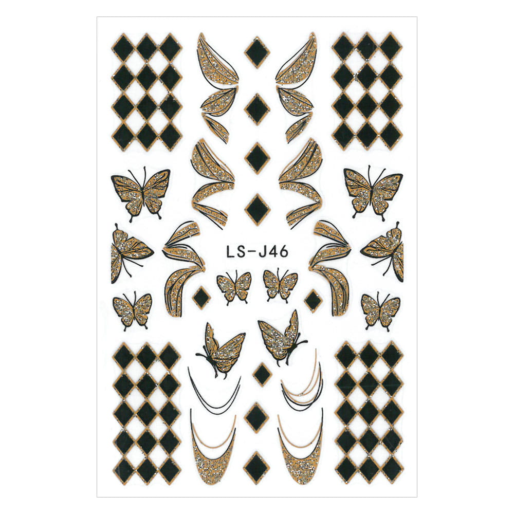 Naklejki do paznokci 3D samoprzylepne brokatowe motyle LS-J46 złote
