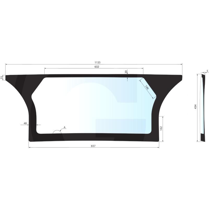 Szyba tylna dolna, nowa wersja, wysokość 430mm Deutz Agrotron 0.010.5210.0/20