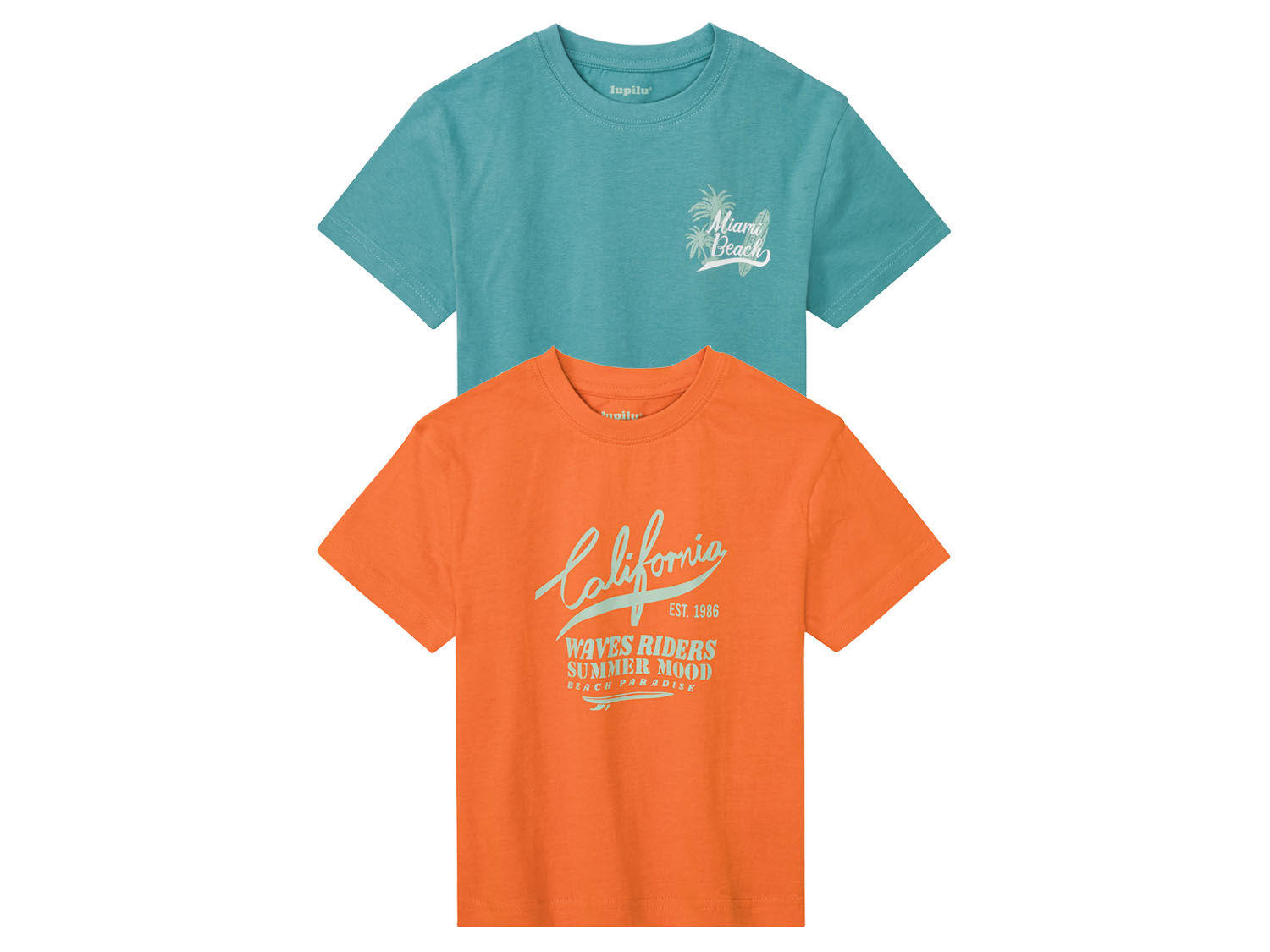 lupilu T-shirty chłopięce z bawełny, 2 sztuki 122/128, Granatowy/ pomarańczowy