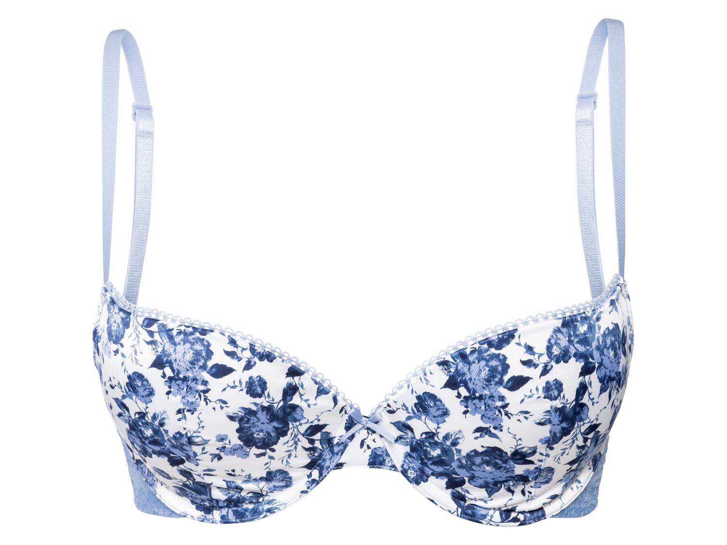 Esmara Lingerie Biustonosz damski push-up z koronką, 1 sztuka Nadruk na całej powerzchni/niebieski/biały, 75B