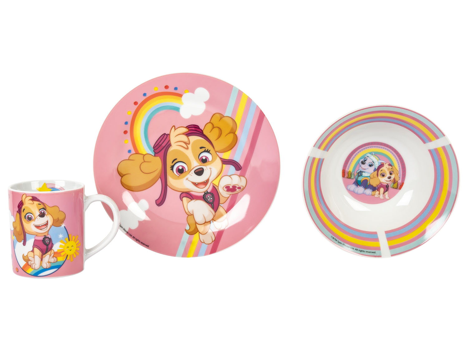 Zestaw śniadaniowy z bohaterami bajek, 3 elementy Wzór Psi Patrol różowy