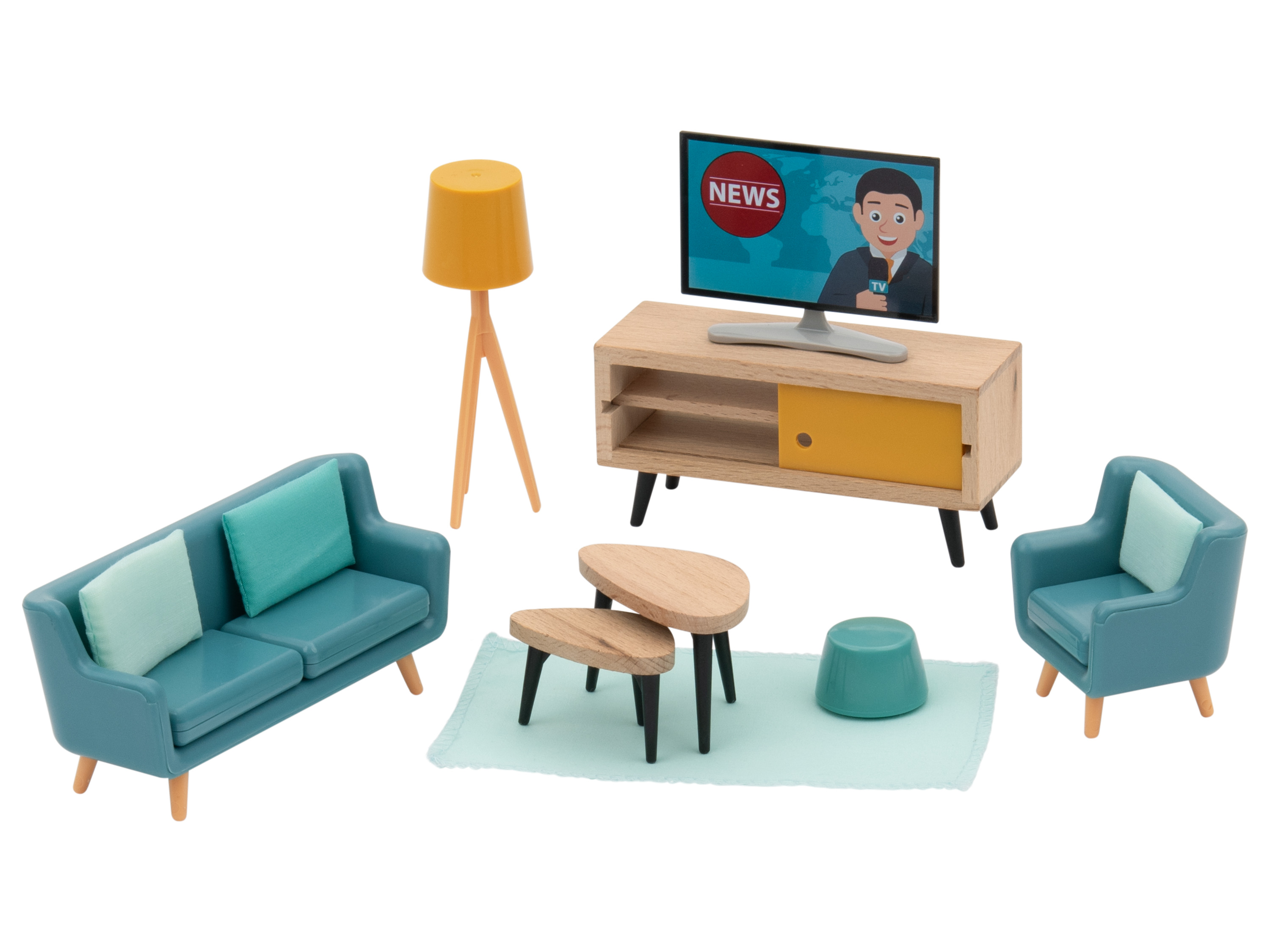 lupilu Zestaw drewnianych mebli / lalek do domku dla lalek Salon